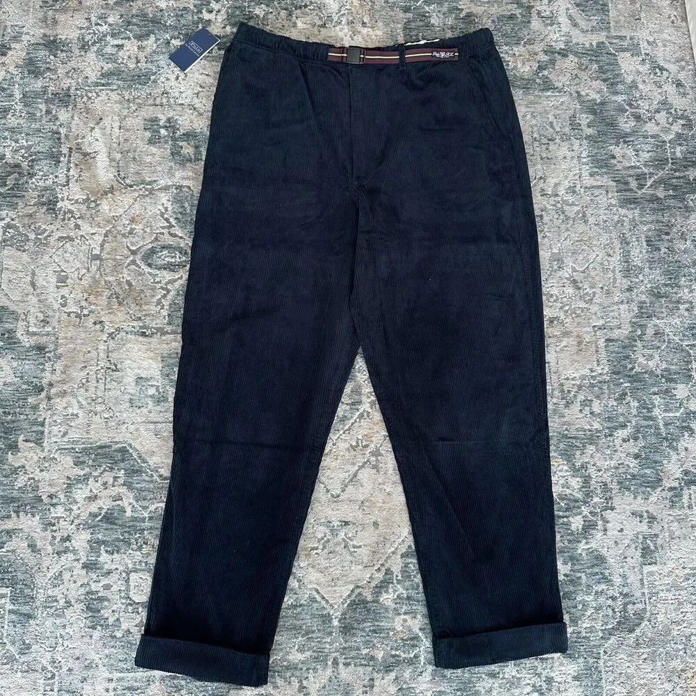 Polo Ralph Lauren Pants Mens XXL Corduroy Aviator Belted Relaxed Fit‎ Navy NWT